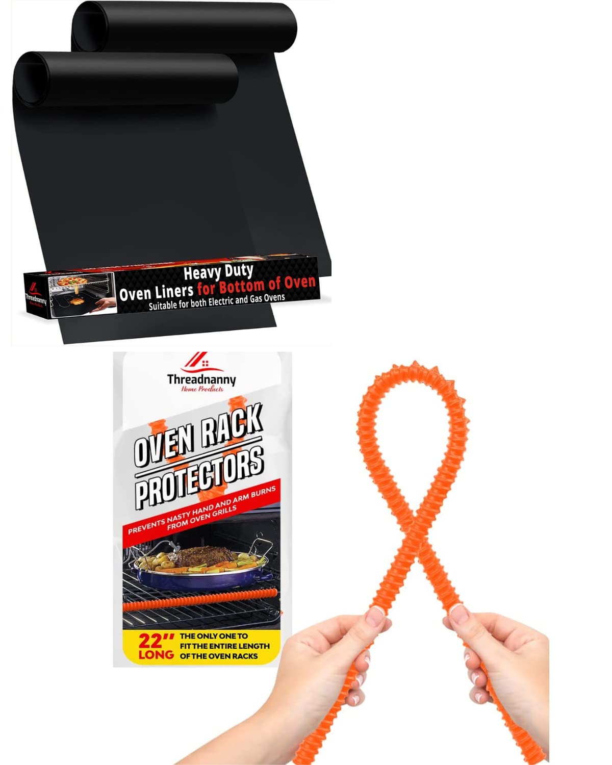 2-Pack Non Stick Oven Liners & Silicone Rack Guards - Burn Protection & Easy Clean