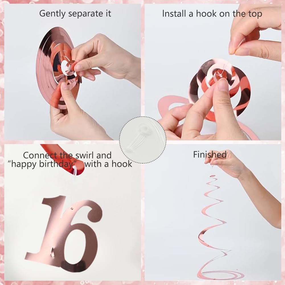 Decorazioni per feste di compleanno dei 16 anni, scatole per decorazioni per il 16° compleanno per ragazze e donne, kit di striscioni per il 16° compleanno, palloncini in lamina rosa e oro
