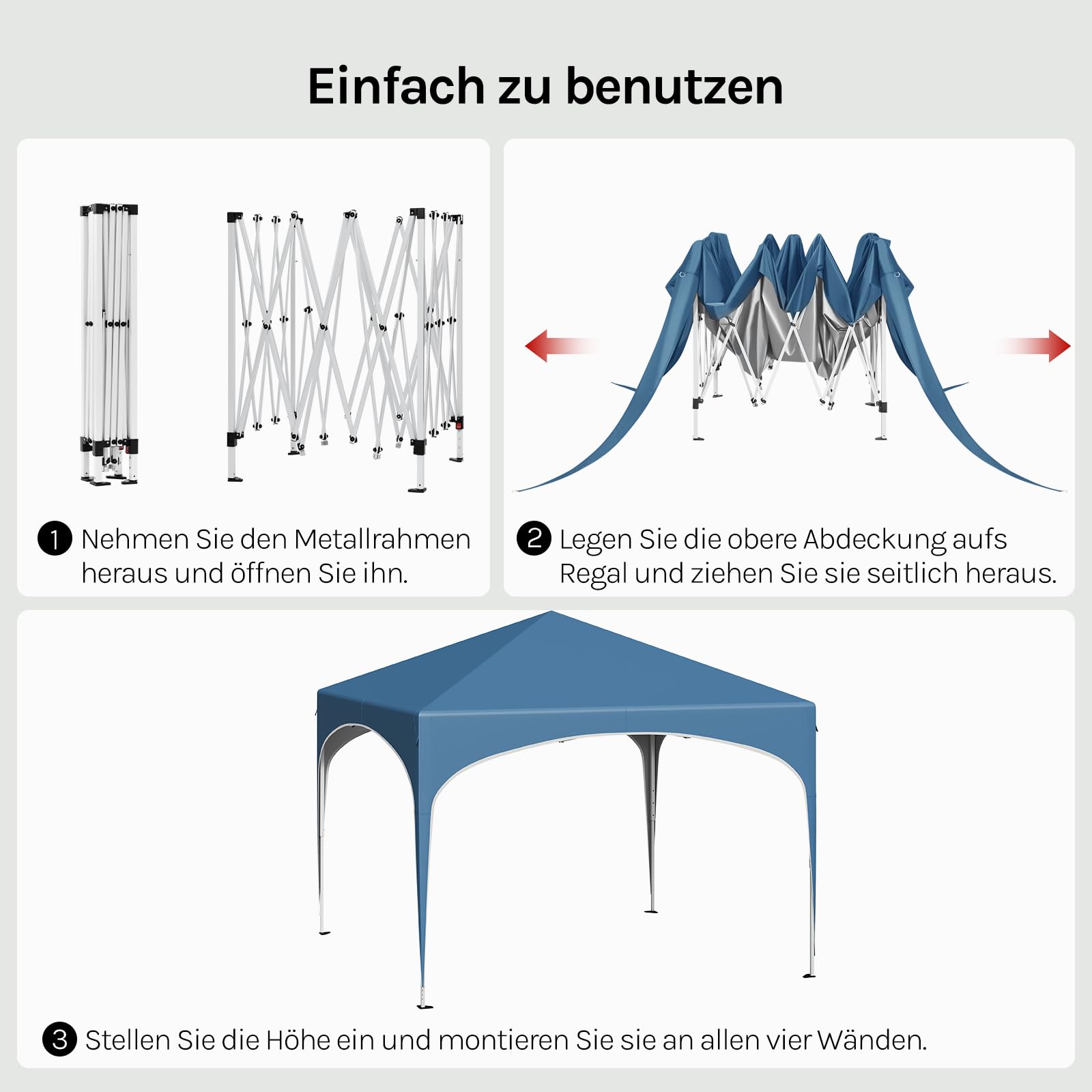 WOLTU Pavillon Faltbar wasserdichter Faltpavillon Sonnenschutz Event Gazebo Gartenpavillon auf Terrasse Camping Festival mit Halbmonddach Pagodenzelt des Halbkreises aus Oxford Metallrahmen 3x3m Blau