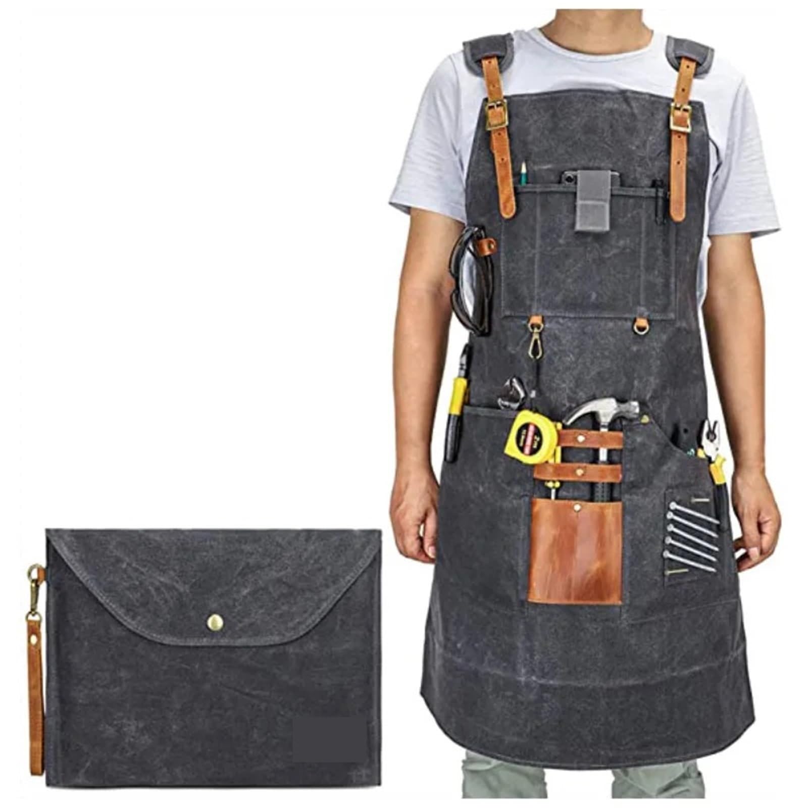 Delantal de lona gruesa, bolso mano, bolsillo multifuncional, overol carpintería, reparación mecánico automóviles, reparador, soldador, leñador, delantal para Soldadura, Herrero