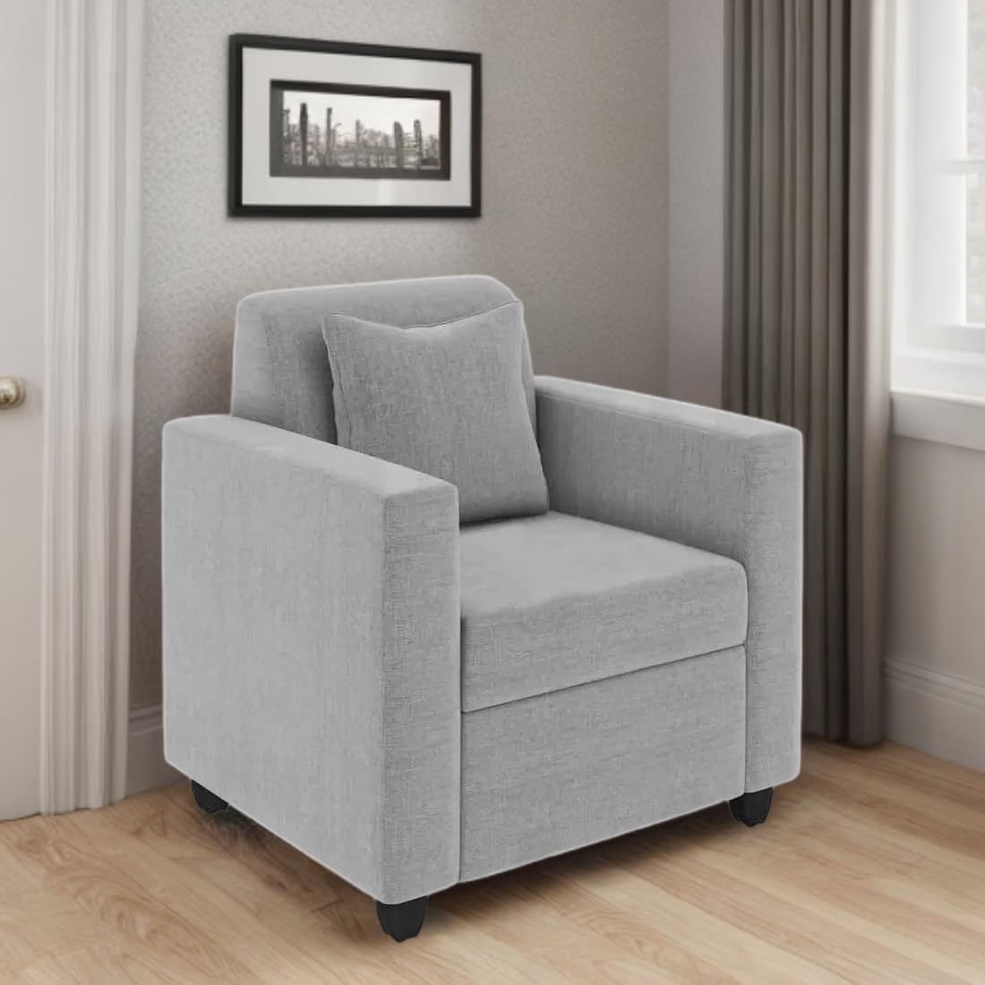 HANDWOOD FURNITURE 1 Seater Fabric Sofa Set for Living Room Furniture | Fabric 1 Seater Sofa Set | Sofa for Home & Office | Fabric Color:- Light Grey-image-42