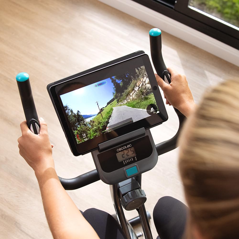 Cecotec Bicicletta Stazionaria Pieghevole con Volano X-Bike, Sistema Silence Fit, Con e Senza Schienale, Manubrio e Sella Regolabili, Cardiofrequenzimetro, Display LCD, Supporto Dispositivi, Ruote.