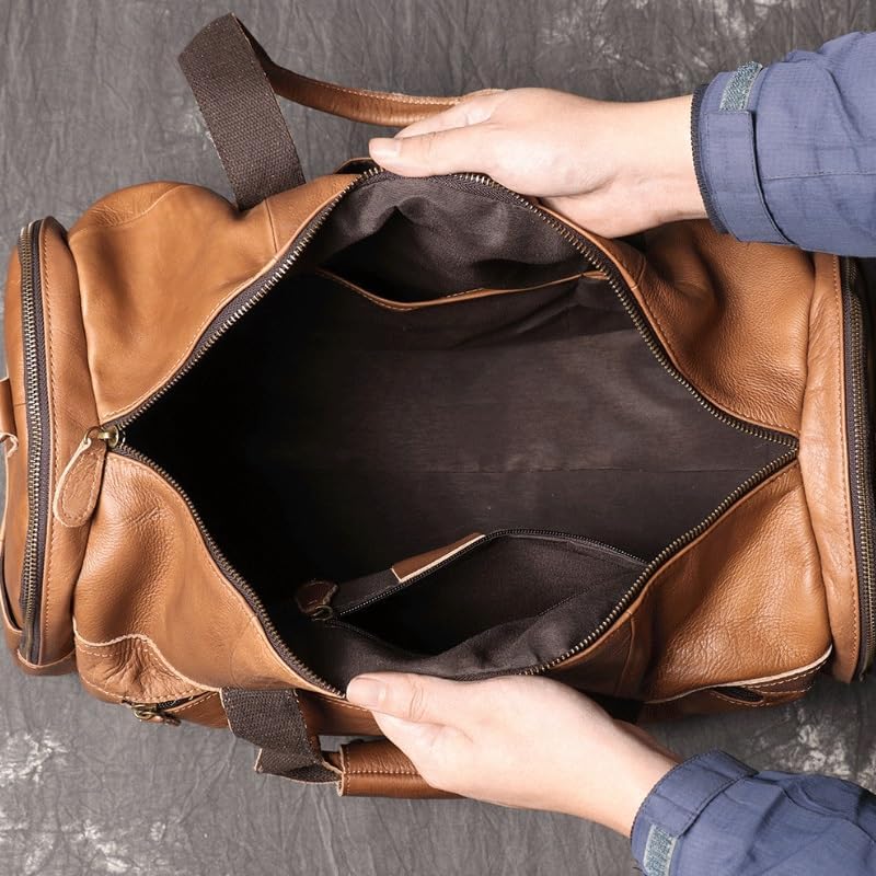 Retro Men's Hand Held Travel Bag Genuine Leather Business Trip Large Capacity Single Shoulder Strap Crossbody Fitness