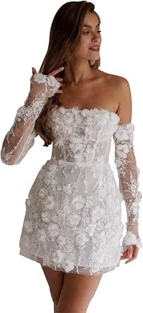 UZN Short Wedding Dresses for Women 2026 Mini Bridal Dress Wedding Reception Gowns for Bride