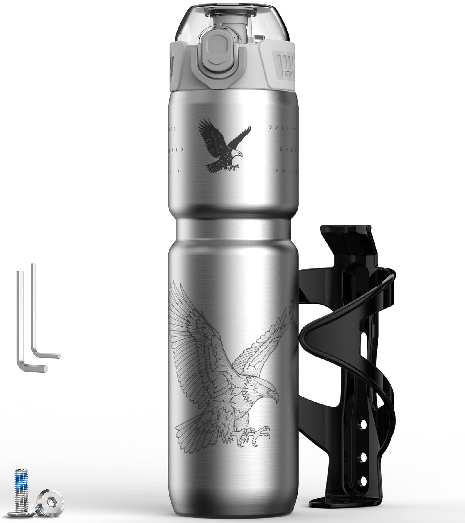MYFOREST 24oz/700ml Insulated Bike Water Bottle, Odor-Free Surgical Steel Liner, Stronger Grip for Rough Trails, Quick-Open Gulp/Straw 2-in-1, Dirt Cap (Steel Eagle Combo) — image 1