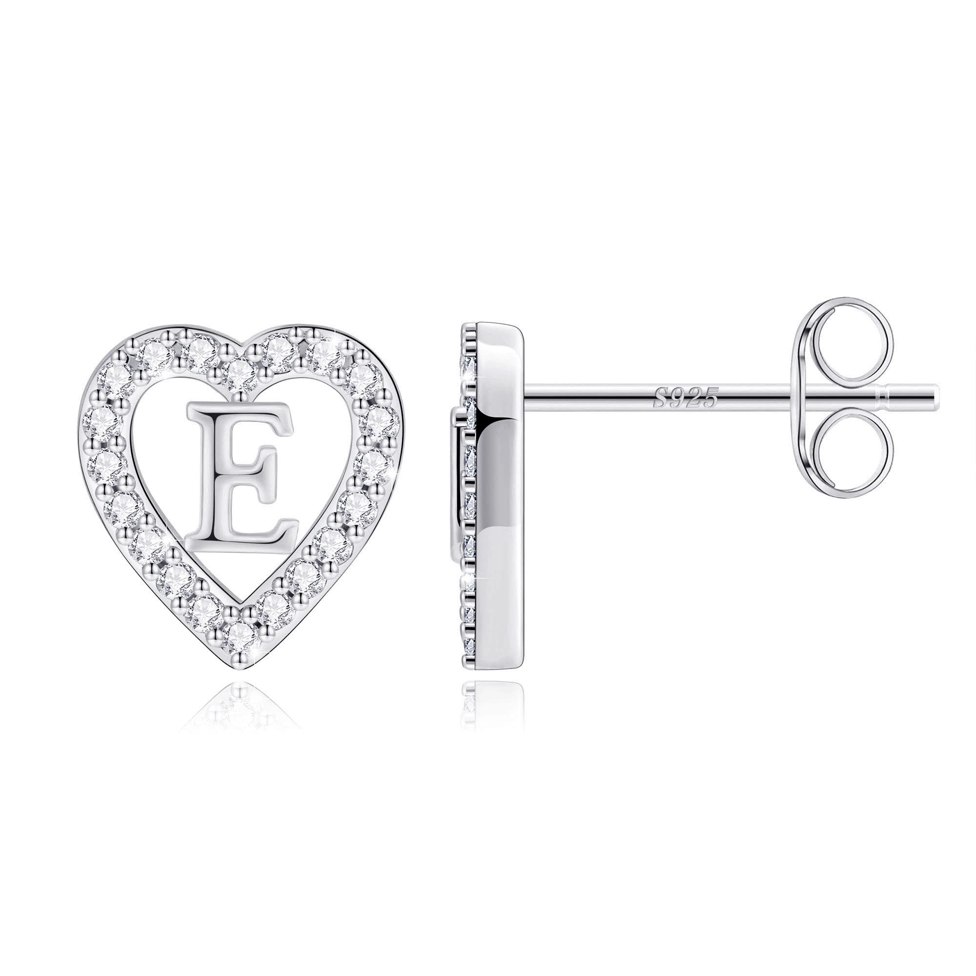 AnoupInitial Earrings for Girls Women, 925 Sterling Silver Hypoallergenic Post 14K Solid Gold Over Earrings Cute CZ Heart Shape Stud Earrings for Girls Women Teen Girls Toddler Kids