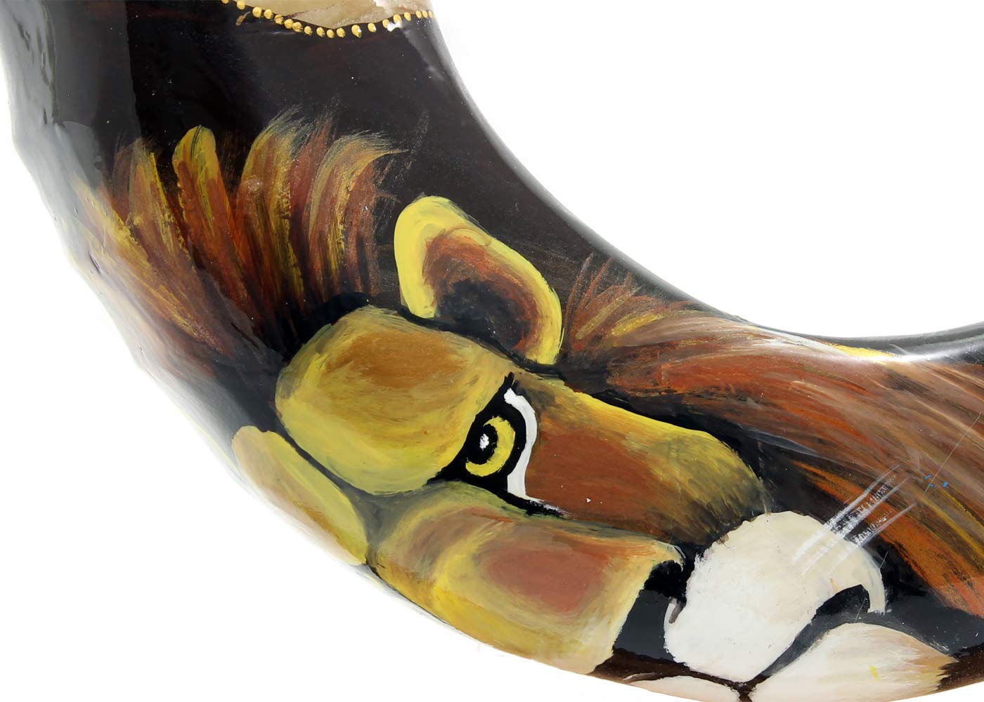 Hand-painted Ram's Horn Shofar Lion Of Judah Design + Wooden Stand With Lucite Support - Professionally Tuned and Tested Shiped from Israel