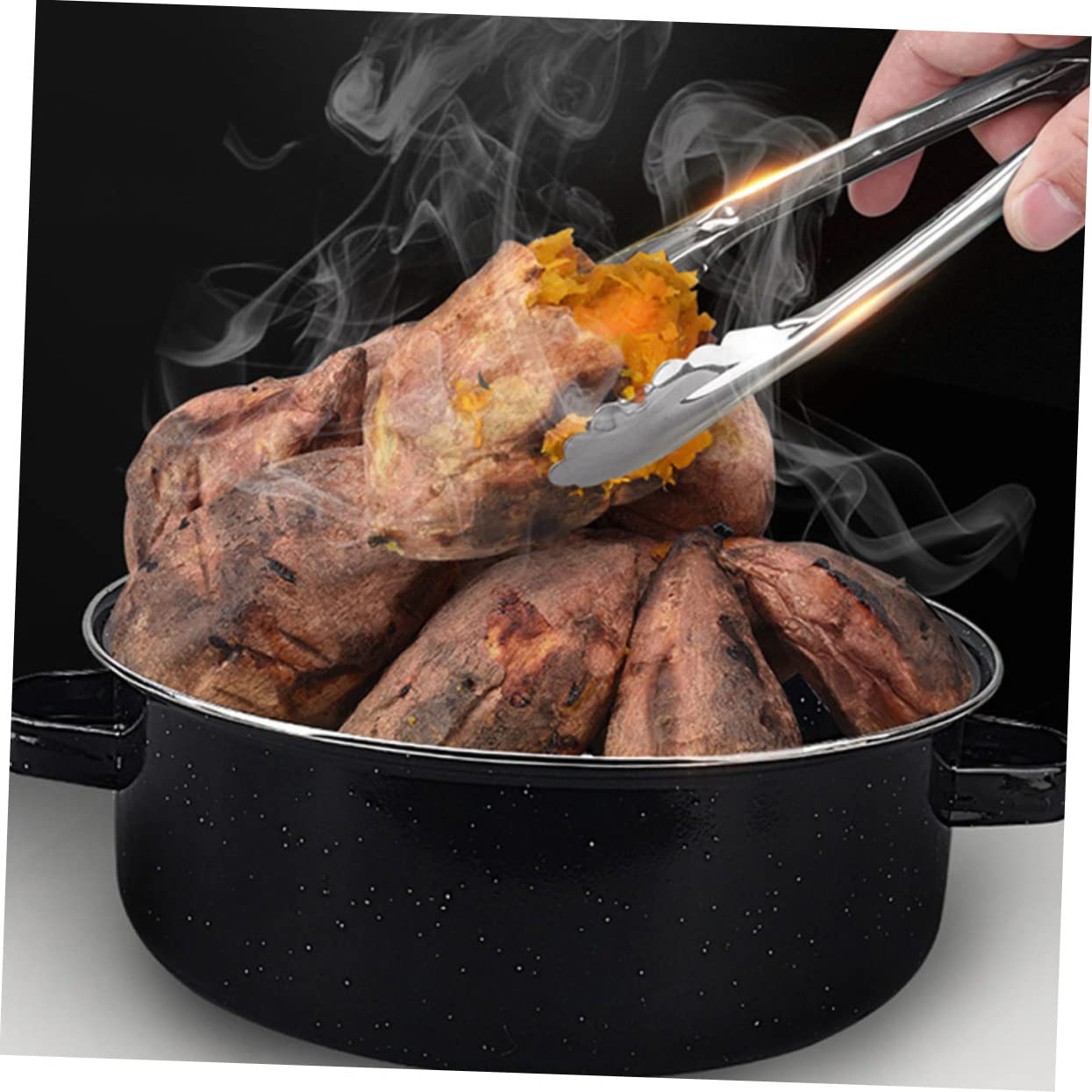 Zerodeko Multifunktionaler Bräter Topf mit Doppelten Griffen aus Emaille und Edelstahl zum Braten von Süßkartoffeln Mais und Kastanien für Küche und Restaurant