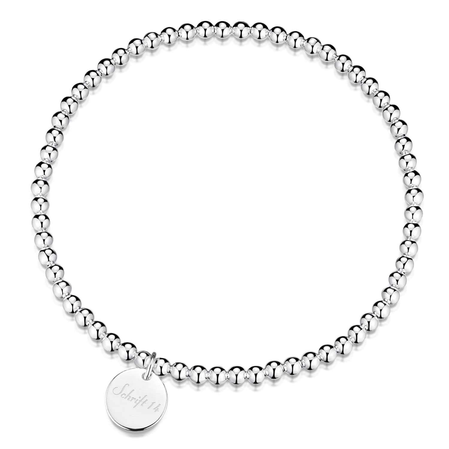 MATERIA by Matthias Wagner Stretcharmband Silber 925 Kugelarmband elastisch mit Gravur Anhänger rund