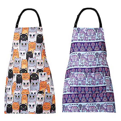 MissOwl 2 Pack Adjustable Children Chef Aprons with Pockets Cute Animal Print Artists