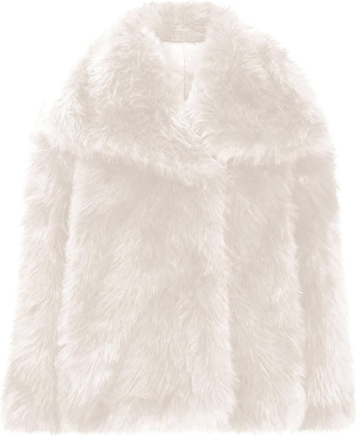 Borniu Women Winter Faux Fur Coats Lapel Long Sleeve Fuzzy Fleece Jacket Open Front Cardigan Warm Outerwear