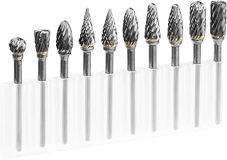 10pcs Carbide Burr Set 1/8 Shank, CBTONE Double Cut Tungsten Carbide Rotary Burr Set Die Grinder Drill for Carving, Polishing, Engraving and Drilling, 3 mm (1/8 Inch) Shank and 6 mm (1/4 Inch) Head
