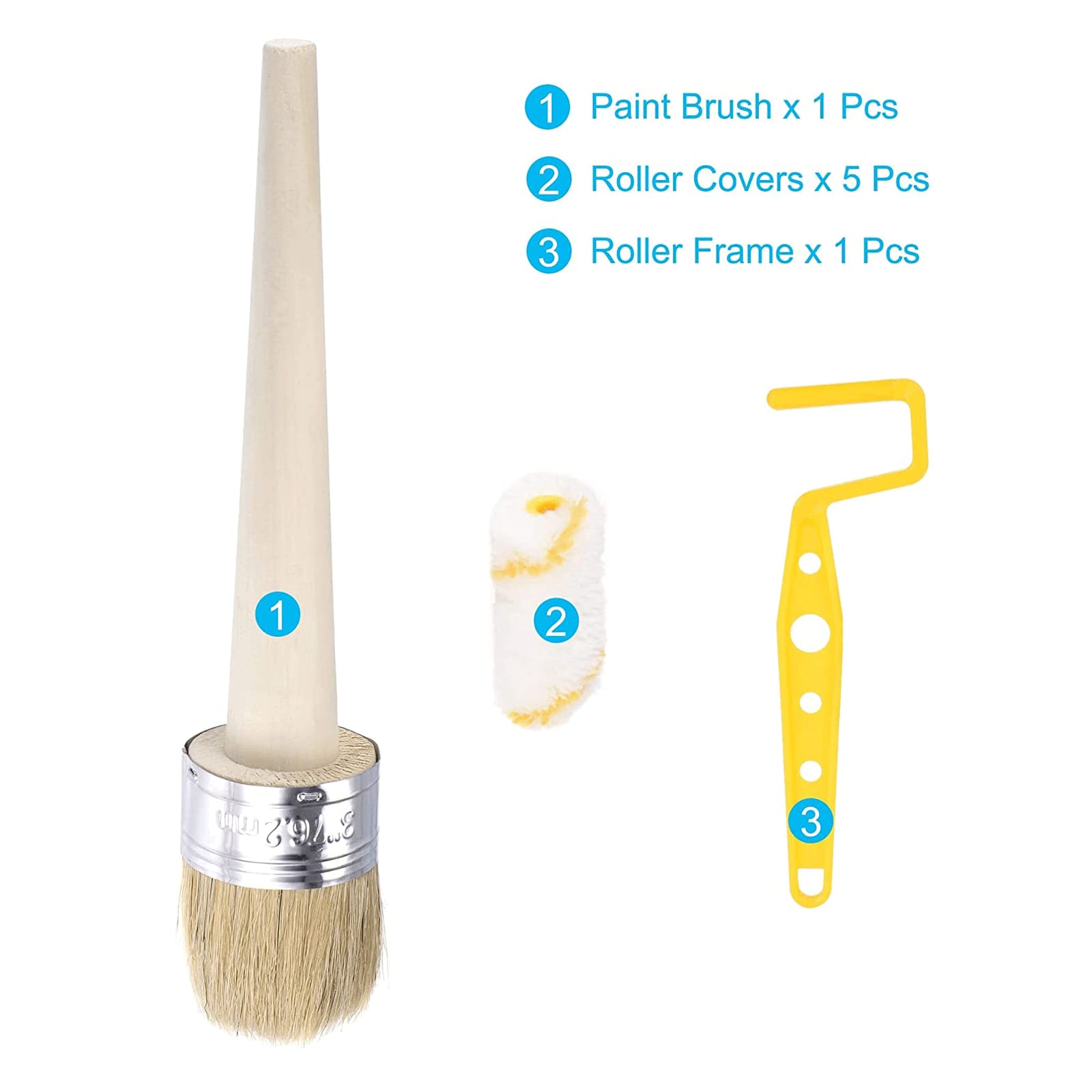 POCHY Rodillo de Pintura Paquete de 7 Rodillos de Pintura, Juego de 5 Rodillos acrílicos con Marco de Rodillo de Mango Largo para Pintar casa, Herramientas de Techo DIY cómodo