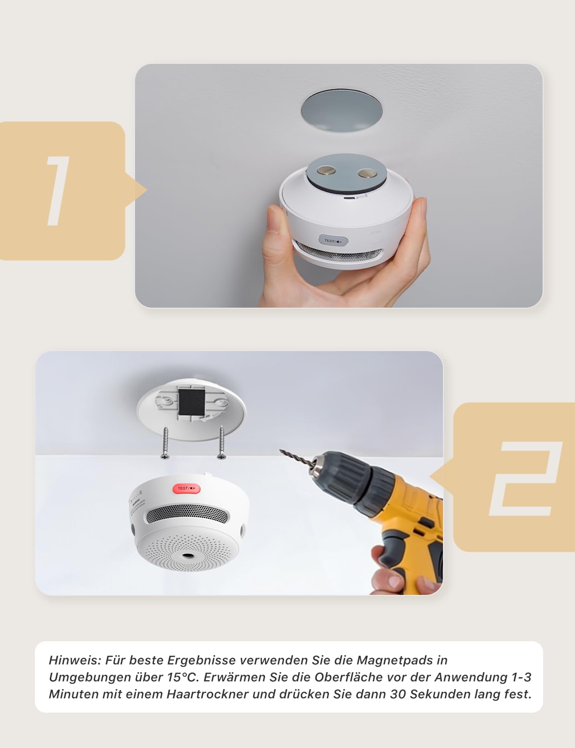 X-Sense Mini Rauchmelder mit 10 Jahre Batterie und Magnethalterung, photoelektrischer Feuermelder mit Test-/Stummschalttaste, XS01, 6 Stück