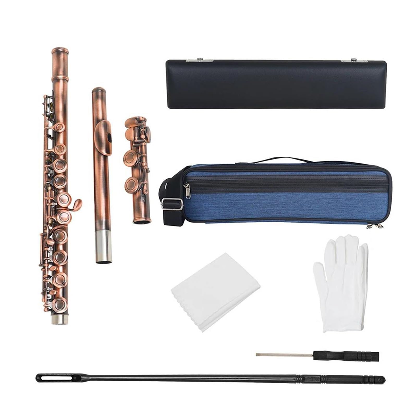 Flauto Flauto traverso professionale a 16 fori chiusi con chiave C con strumento musicale da concerto(Color:Antique Copper)