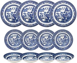 Churchill Blue Willow Dinner Plates Salad Plates and Coupe Bowls 12 Piece Dinnerware Set 12 Piece Set