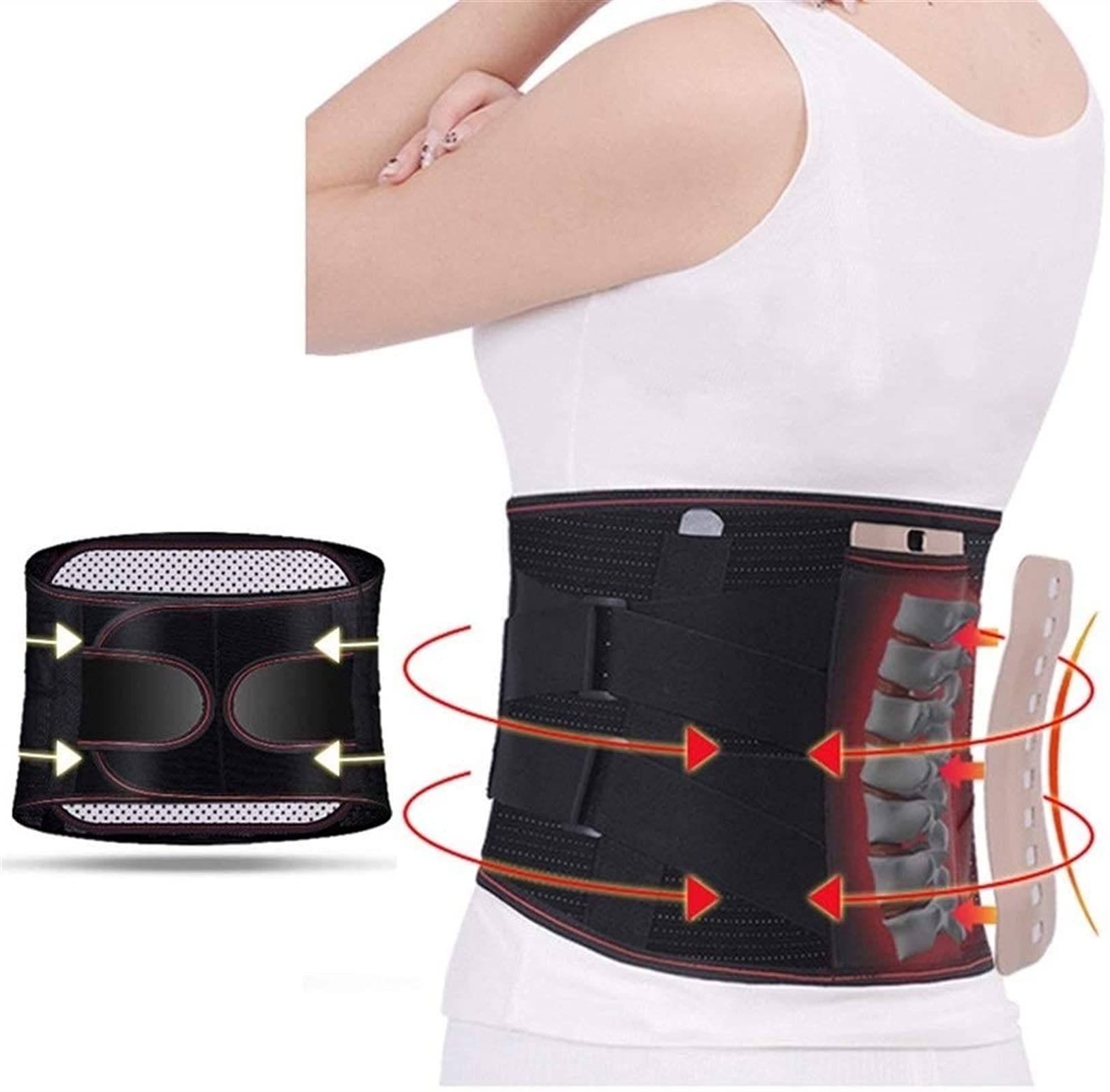 Cinturón de Soporte Lumbar de turmalina con Correas de Soporte Ajustables y autocalentables - Faja Lumbar para Hombres y Mujeres - Cinturón térmico de protección