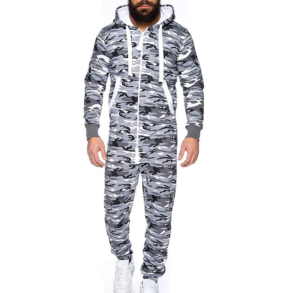 Mens Camouflage Printed Full Zip Up Hooded Onesie Overalls All