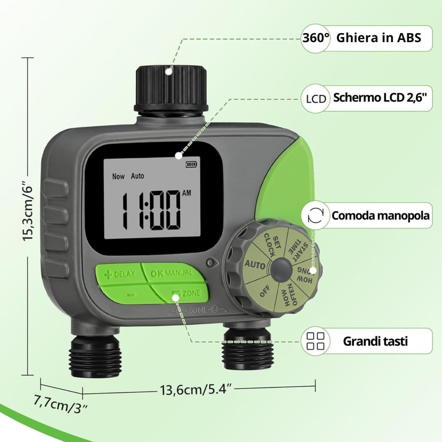 domyno Timer Irrigazione 2 Uscite Centralina Programmatore 2 Vie Temporizzatore irrigatore, funzione Pioggia, modalità Automatica e Manuale (2 vie (2 uscite))