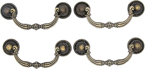 LXZ 4 tiradores de gabinete vintage con acabado de latón envejecido - Tiradores de fianza para cajones de aparador, fundas de madera, tamaño pequeño