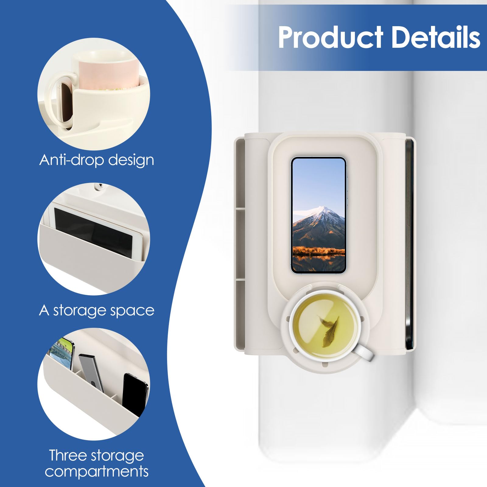 Silicone Couch Cup Holder, Sofa Armrest Tray with Dual Side Pockets, Armchair Cup Holder Tray, Anti Slip Couch Arm Organizer, Sofa Armrest Recliner Armchair Caddy for Drinks Snacks Remote Phone(white)