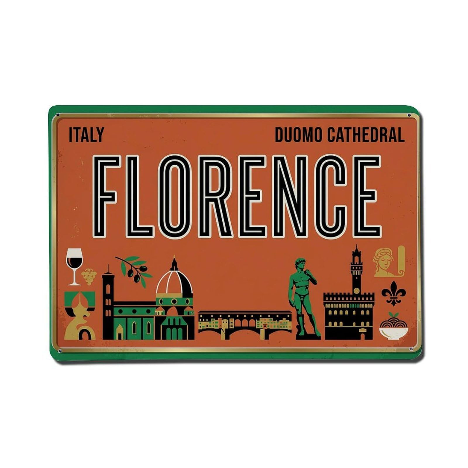Cwbufd 8X12inch(20X30cm) Vintage Travel Florence Italy Duomo Cathedral Wine Metal Tin Sign Plaque Wall Decor For Cafe, Club Bar, Office, Garden Metal Poster 8X12inch