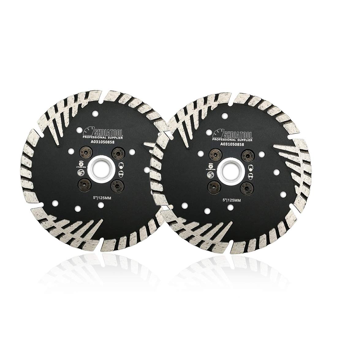 SHDIATOOL Diamond Turbo Blade 2PCS 5 Inch with Slant Protection Teeth Cutting Stone Granite Concrete Brick Tile with 5/8-11 Thread