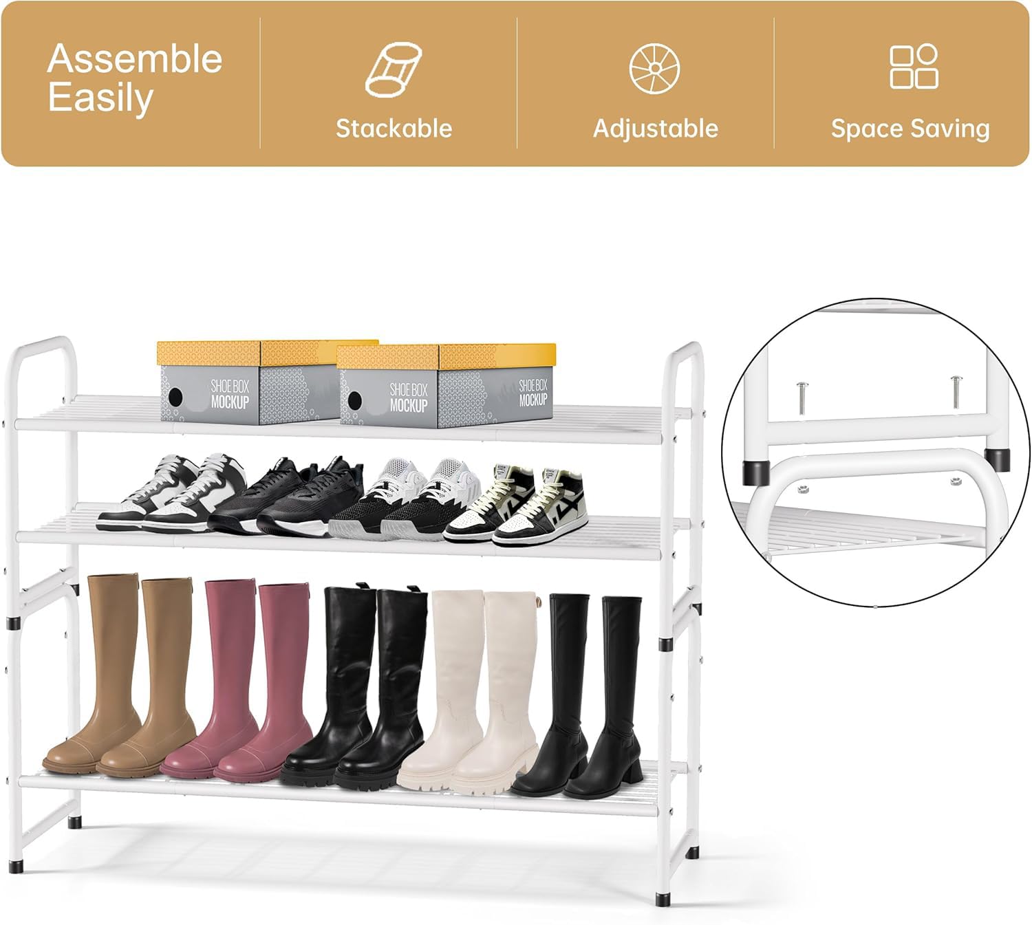 KEETDY Langer Schuh-Organizer für den Schrank, Schuhregal aus Metall für den Eingangsbereich, breites stapelbares Schuhregal, Aufbewahrung mit stabilem Drahtgitter für Schrank, Boden, Schlafzimmer,
