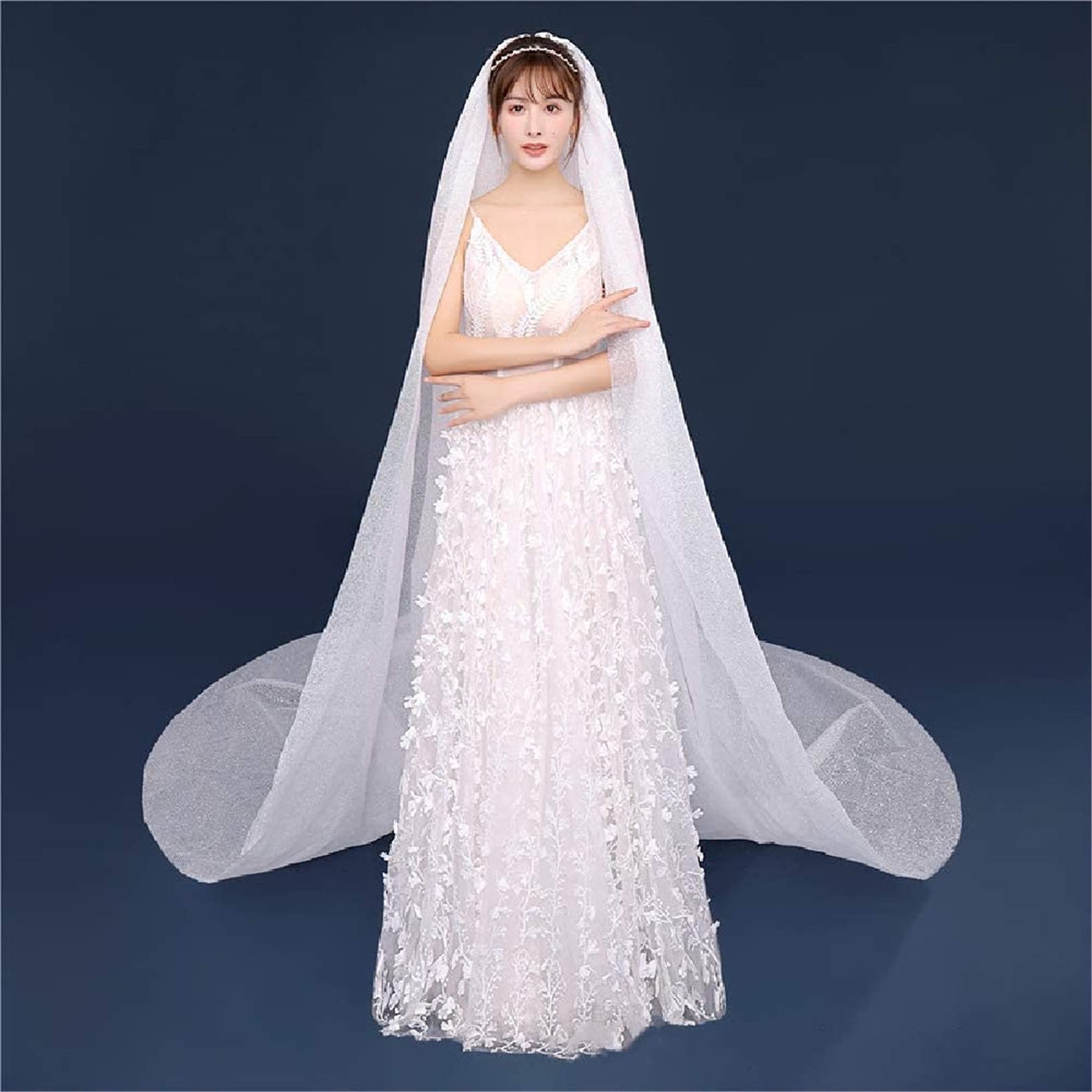Veli Sposa retrò Bling Velo da Sposa con Paillettes Spruzzate d'oro Coda Lunga Cappella Sposa Accessori per La Sposa Abito Elegante Tulle Morbido con Pettine per Capelli, 1 Livello,Bianca,3 * 3 m
