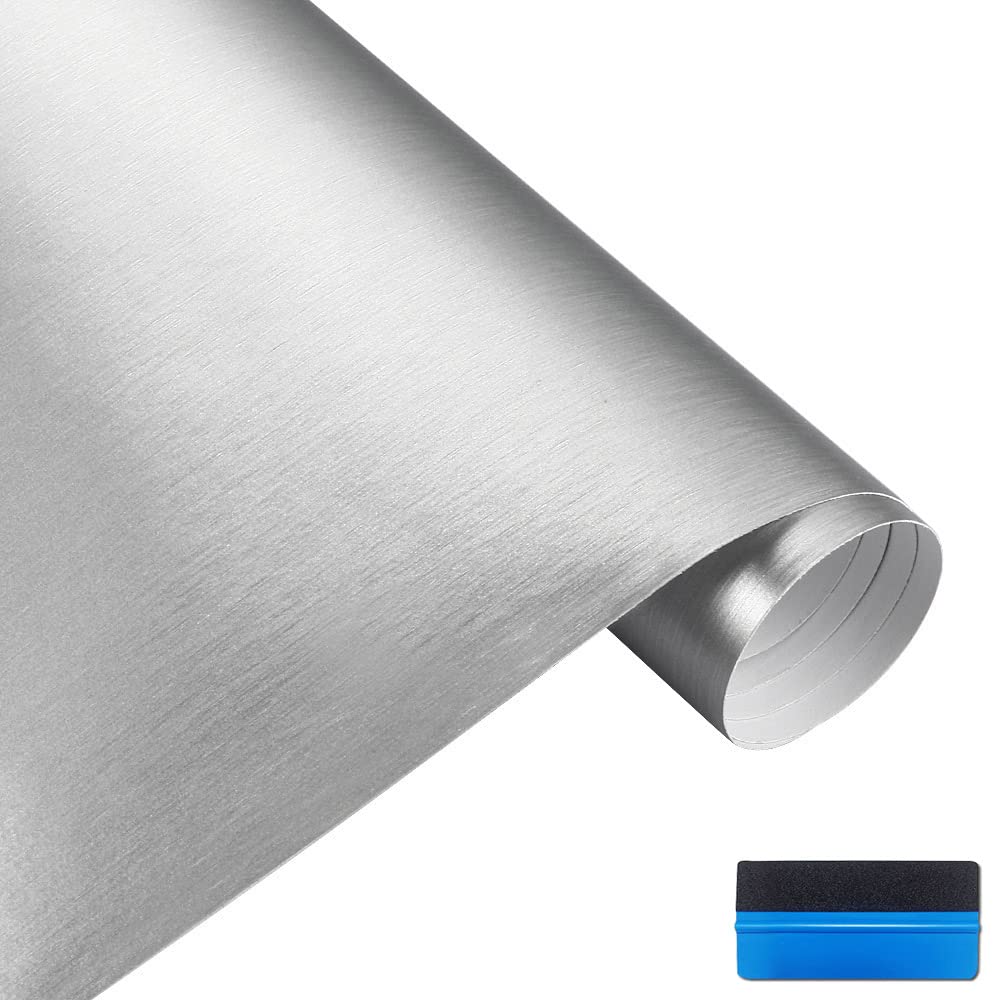 NewL Folia z matowego metalicznego winylu ze stali nierdzewnej, folia do foliowania samochodowego, matowa chrom, naklejka do foliowania samochodowego, arkusz do foliowania samochodów, laptopów, mebli