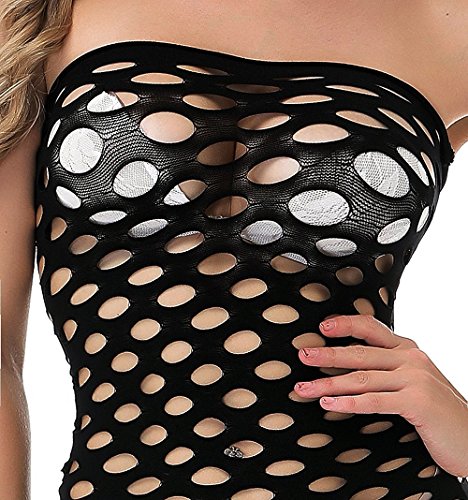 Sexy Womens Strapless Fishnet Lingerie Sleepwear Mini Dress Tube Chemise Bodysuit One Size4