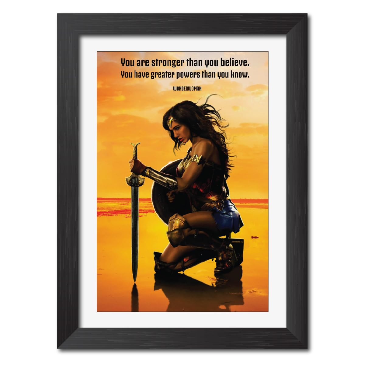 TenorArts Wonder Woman Poster Quote DC Comics Laminated Poster Framed Painting with Matt Finish Frame (9inches x 12inches)