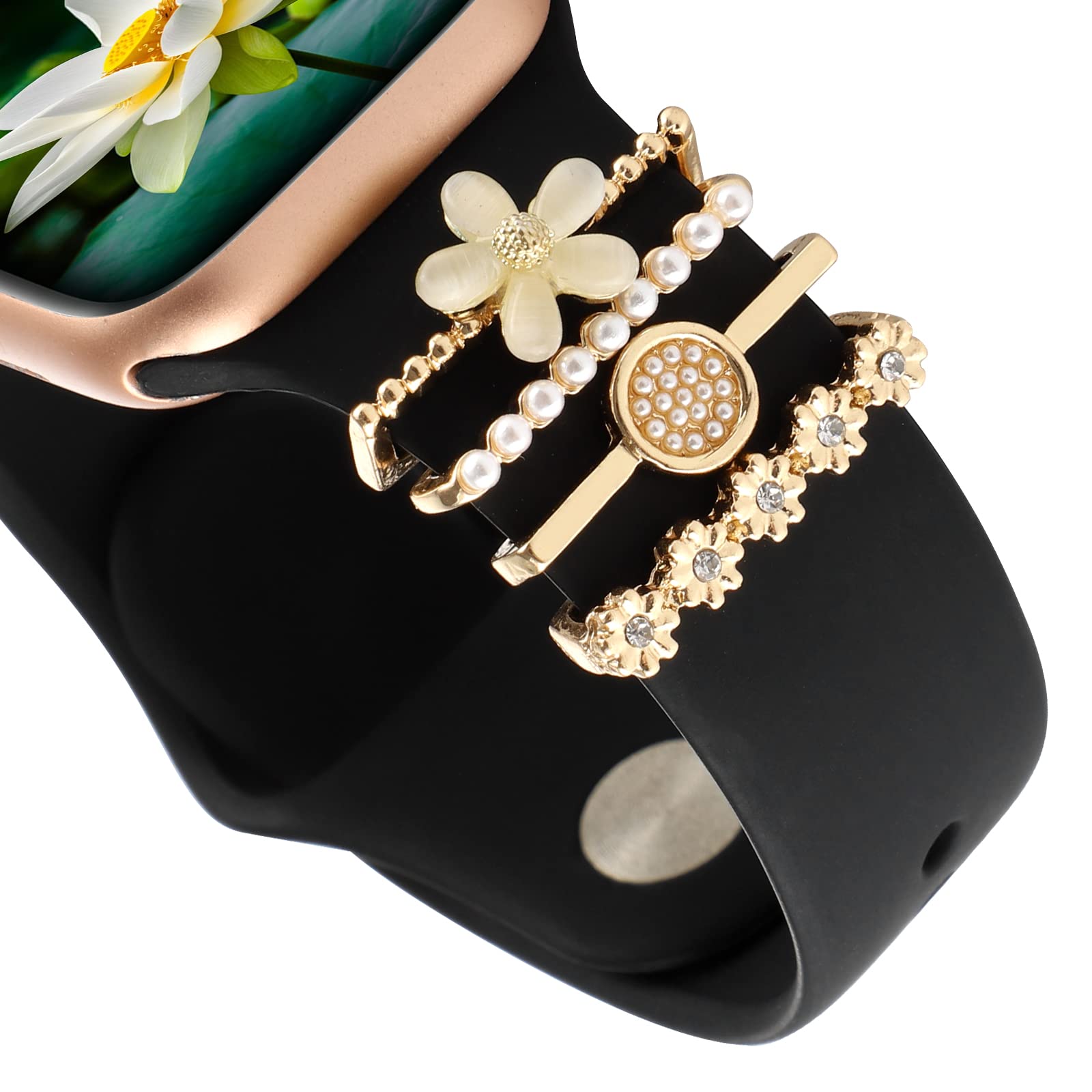 Watch Band Charms Decorative Rings Loops Compatible with Apple Watch 38mm 40mm 41mm 42mm 44mm 45mm Metal Diamond Charms Accessories Charm for iWatch Series 8 7 6 5 4 3 2 1 SE Ultra (No Watch Band), No