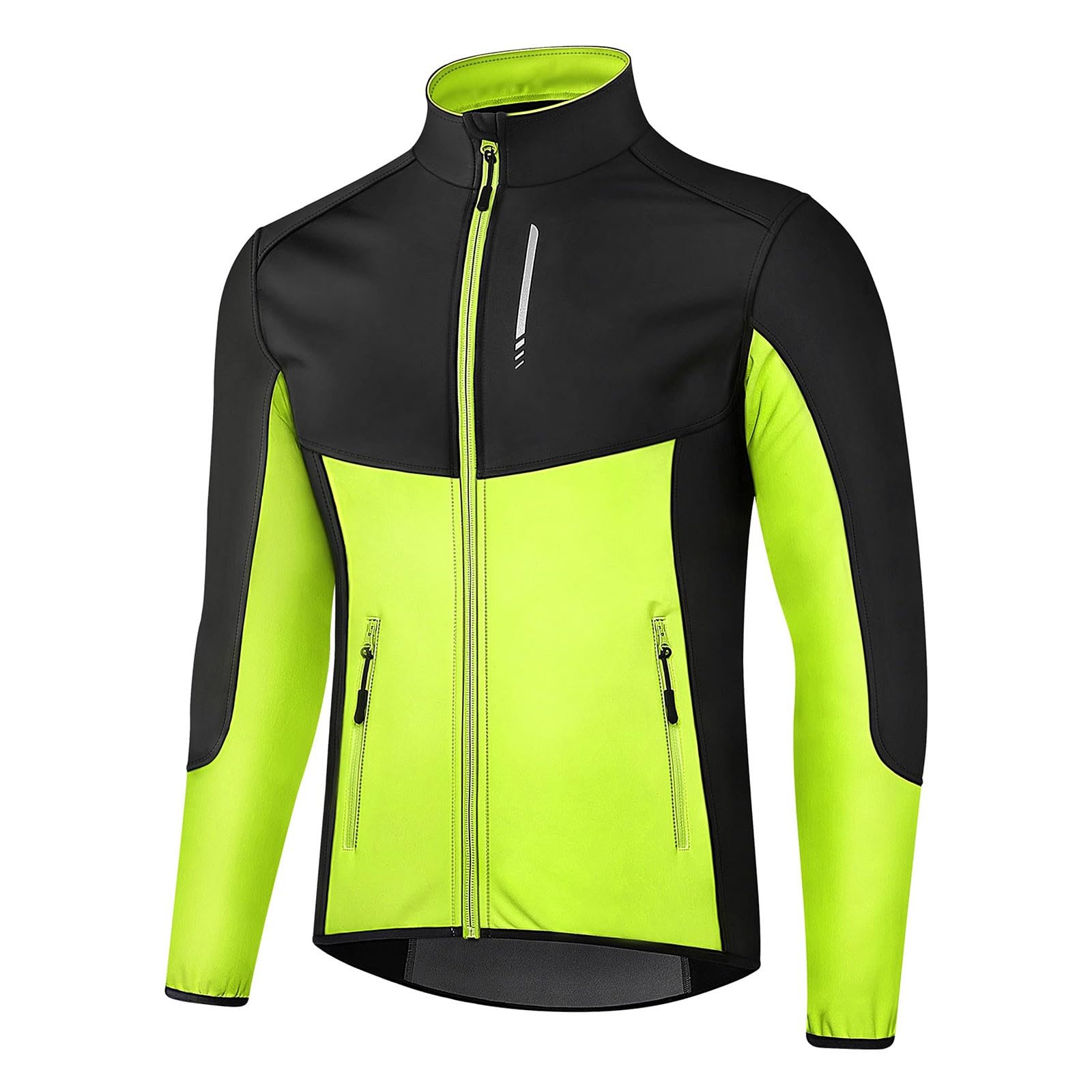 2026 Giacca Impermeabile Ciclismo Giacca Running Sportivo Softshell Caldo Antivento MTB Jogging Alpinismo Uomo Stand Up Collar Con 2 Tasche Verde & Grigio