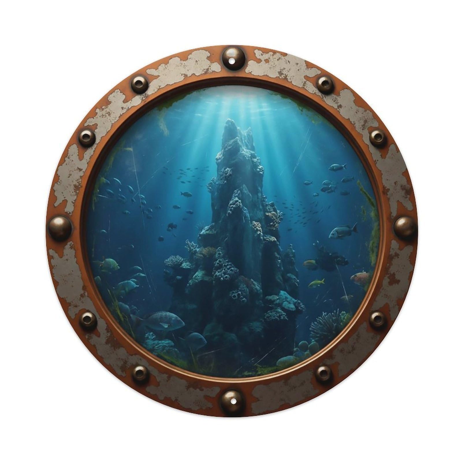 Odgynaw 8X8inch(20X20cm) Vintage Porthole Underwater Pinnacle Nautical Window Metal Tin Sign