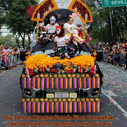 Image of 4 Pack 39Ft Halloween Parade Floats for Trailer Car, Pumpkin Foil Fringe Garland Tinsel Streamers Banner Table Skirts for Graduation Homecoming Birthday Halloween Party (Pumpkin)
