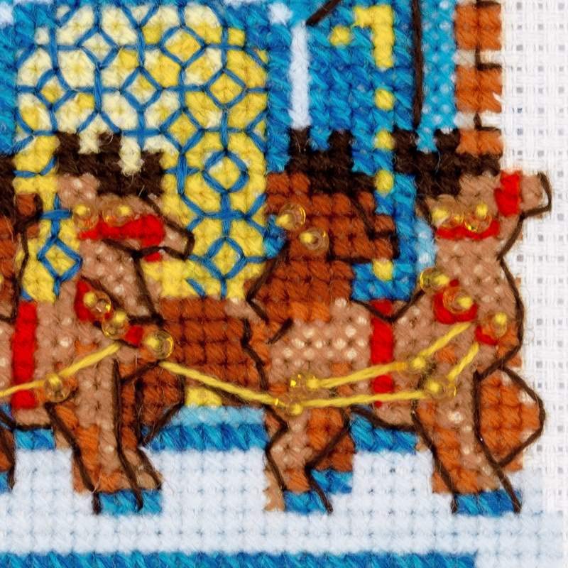 Image of RIOLIS - Cabin with Sleigh 1661, Christmas Cross Stitch Kits 6 inchX6 inch, Cross Stitch Kits for Beginners & Advanced, Crossstitching Kit Adult, Embroidery Counted Stitching Kit