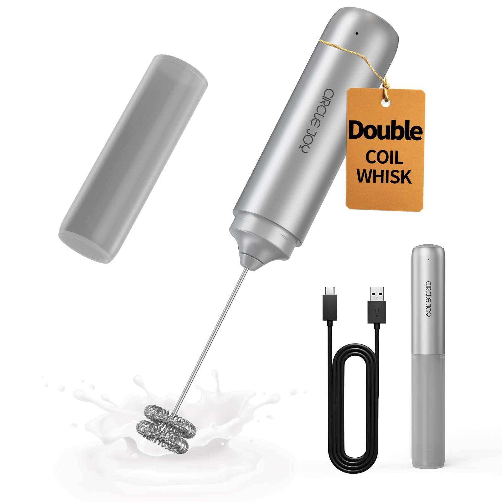 CIRCLE JOY Electric Milk Frother Handheld, Rechargeable Coffee Frother with Dual Spring Whisk, Portable Hand Frother Wand Drink Mixer for Coffee, Hot Chocolate, Cappuccino, Frappe, Matcha, Black — view 13