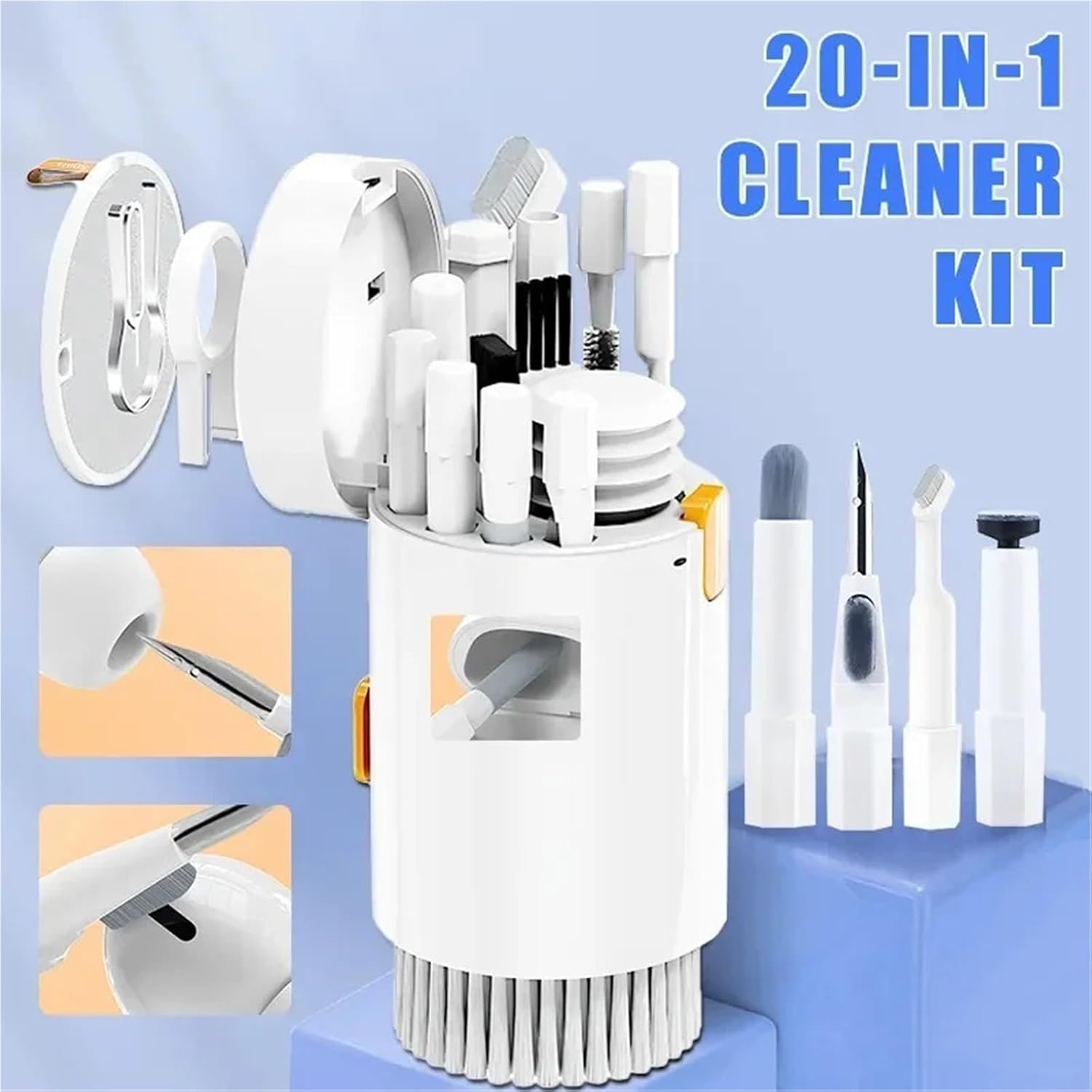 20-in-1 Cleaner Kit Keyboard Pen Screen Cleaning Tools Computer Earphones Brush Puller Multifunctional Brush Dust Remove Kit(20 in 1 White)