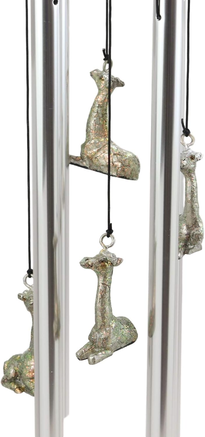 Ebros Gift Safari Madagascar Two Giraffe Couples Embracing in Love Figurine Crown Top Resonant Wind Chime with Miniature Ornamental Giraffes for Garden Patio Home Decorative Accent