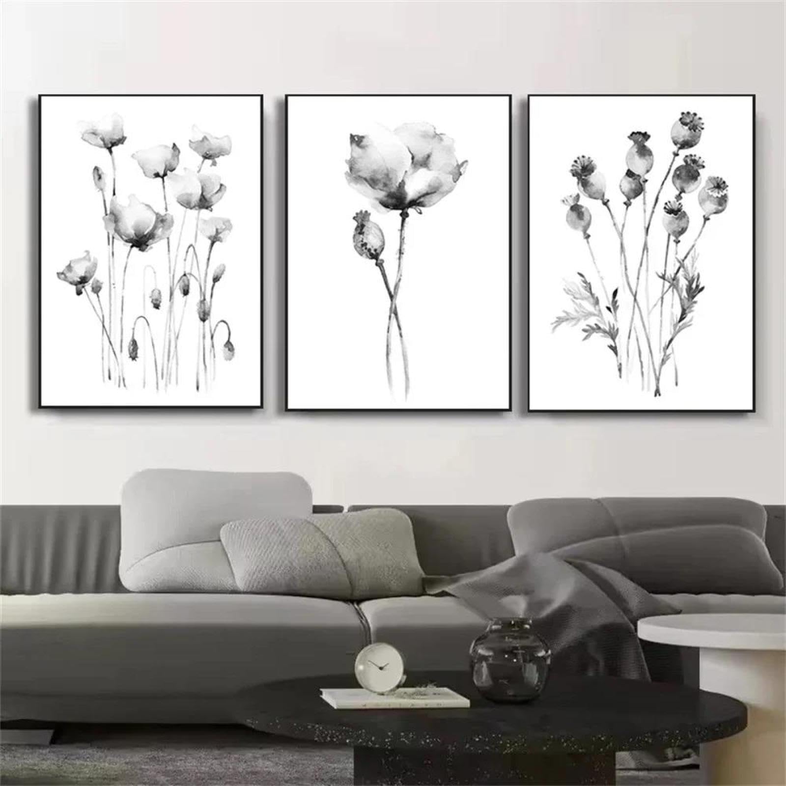 Baibexing Abstract Floral Black And White Plant Flower Wall Art Canvas Painting Posters And Prints Nordic Wall Pictures Living Room Decor 21X30Cmx3Pcs Unframed