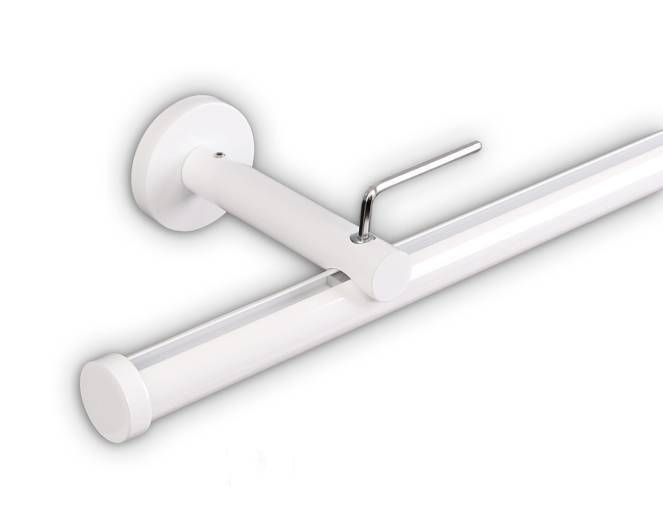 Deco-Raum Gardinenstange auf Maß Innenlauf Modern rund 20mm Wandbefestigung Wandträger mitte Lauf 9cm Vorhangstange Flächenvorhang Schiene Innenlaufstange für Vorhänge Weiß 210cm