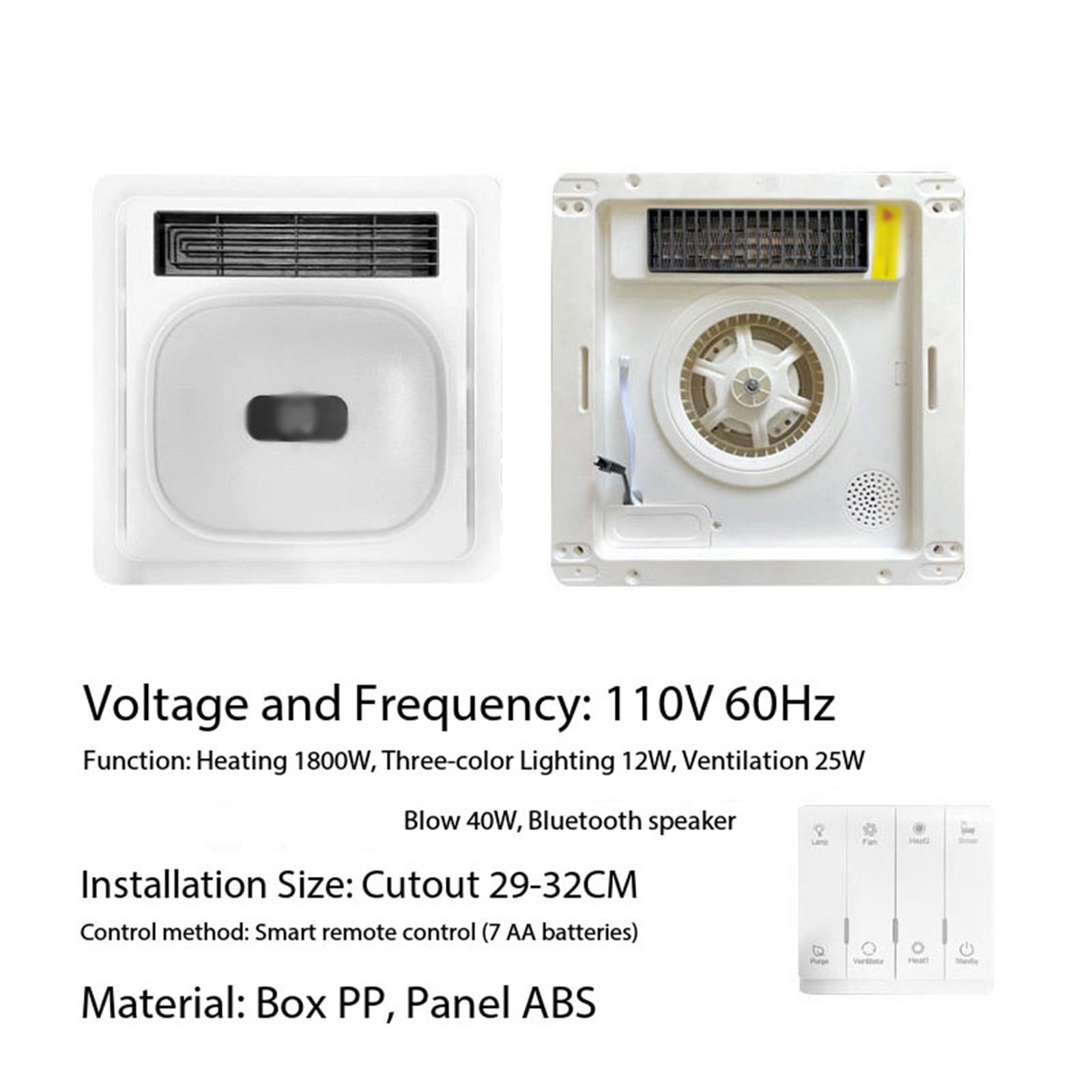 Extractor de baño Ventilador calentador de baño con luz y ventilación, escape silencioso