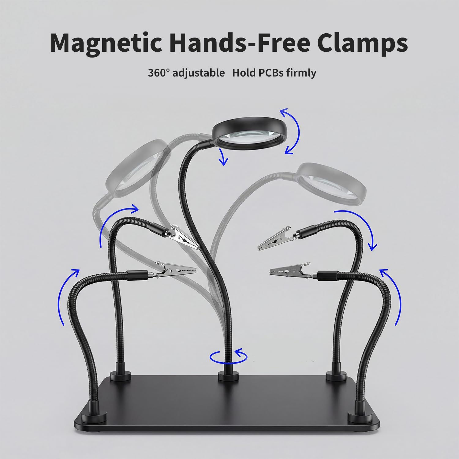 Helping Hands Soldering Station with 5X Magnifying Glass, Soldering Holder Metal Circuit Board Holder 4 Flexible Metal Arms Magnetic Helping Hand for Soldering, Assembly, Repair