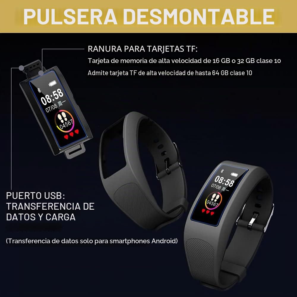 Cámara Espía Oculta Deporte Pulsera, Cámara Espía Inteligente Reloj, Mini Video cámara espía Actividad Rastreador, 1080P Videocámara Smartwatch con Pulsómetro para Teléfono