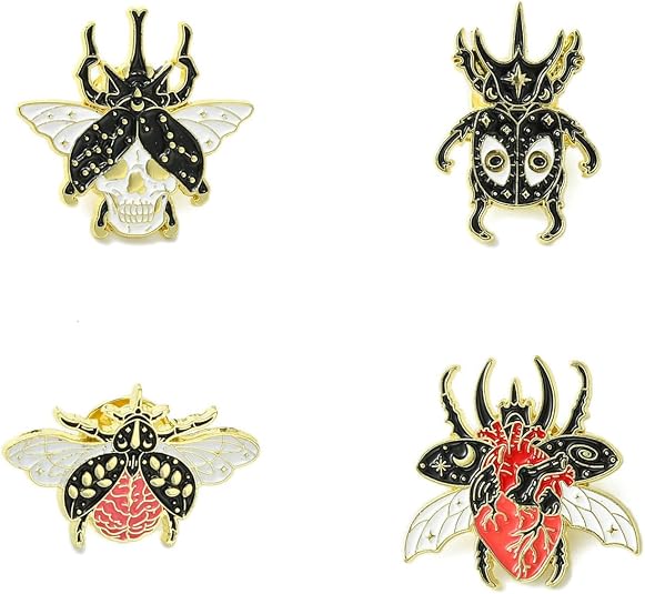 8 pcs 4 Styles Beetle Theme Alloy Enamel Brooches Pins Cartoon Skull Insect Animal Lapel Pins for DIY Jewelry Clothes Backpack Hats Jackets Badge Craft