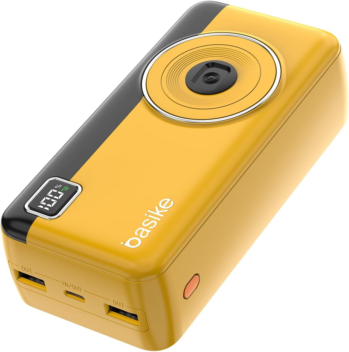 Power Bank 30000mAh, Basike Carregador Portátil 2 Saídas USB-A(até 22.5W) + Tipo-C(até 22.5W) com Cabo, Carregamento Rápido, Led Indicador de Bateria Proteção Inteligente (Amarelo)