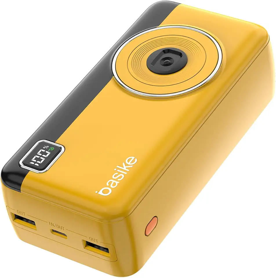 Power Bank 30000mAh, Basike Carregador Portátil 2 Saídas USB-A(até 22.5W) + Tipo-C(até 22.5W) com Cabo, Carregamento Rápido, Led Indicador de Bateria Proteção Inteligente (Amarelo)