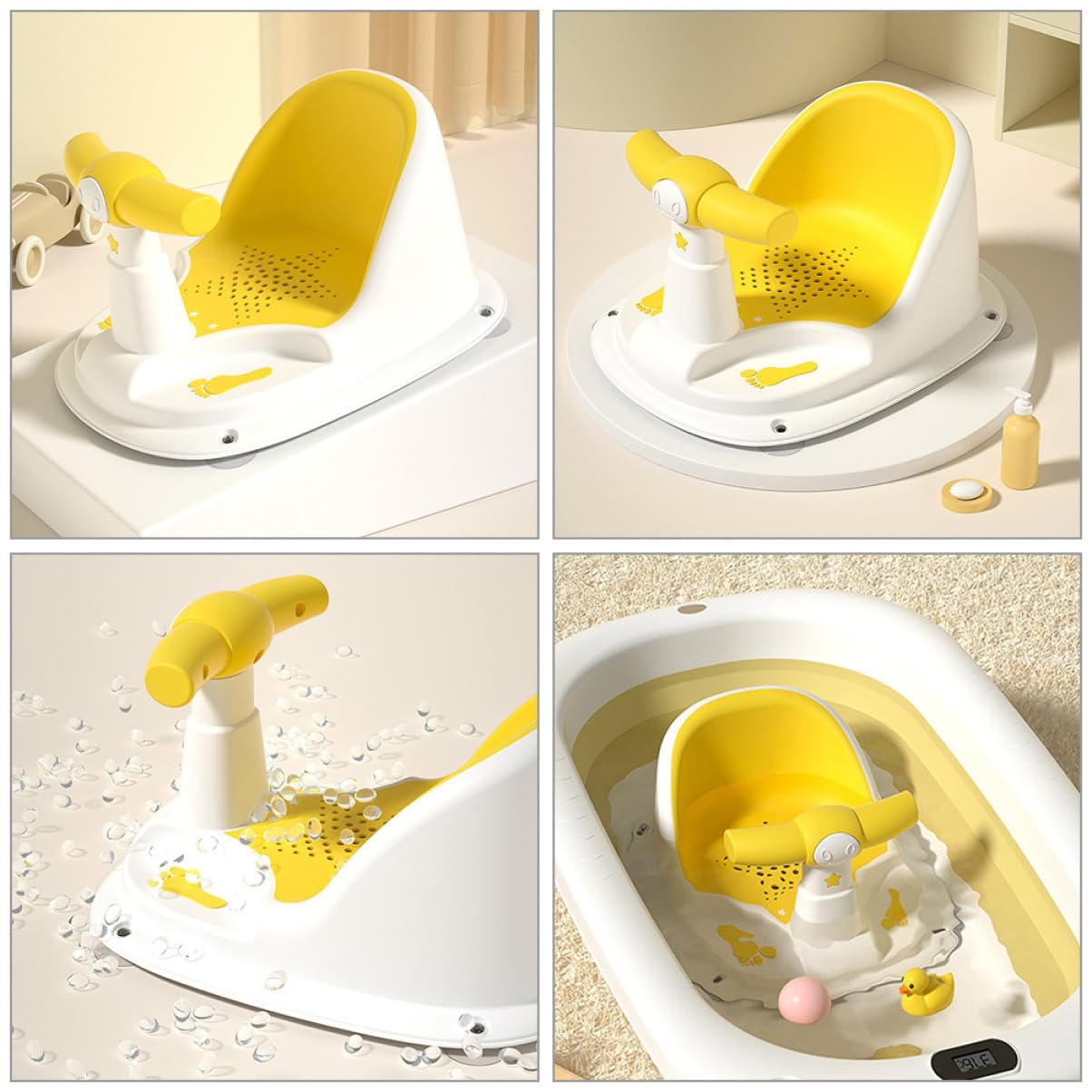Beaupretty Asiento De Baño Antideslizante Para Ñiño De 6-12 Meses Silla De Baño Segura De Plástico Duradero Soporte Estable Para Bañera Adecuado Para Recién Nacidos Color Amarillo