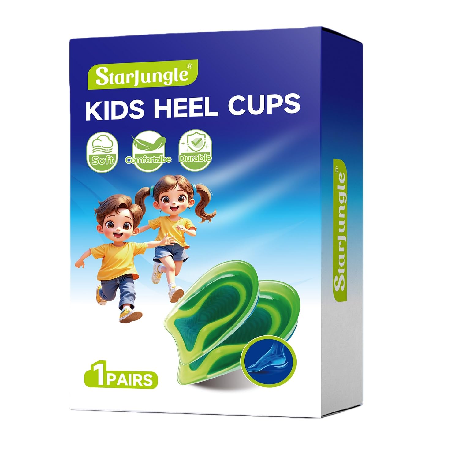 Kids Heel Cups for heel pain Sport Shock Absorbing Lightweight Gel Heel inserts for Kid's with Sensitive Heels, Heel Spurs, Plantar Fasciitis, or Ankle Pain (1 Pairs Kid's Size 3.5-6.5 /women 4.5-7.5)